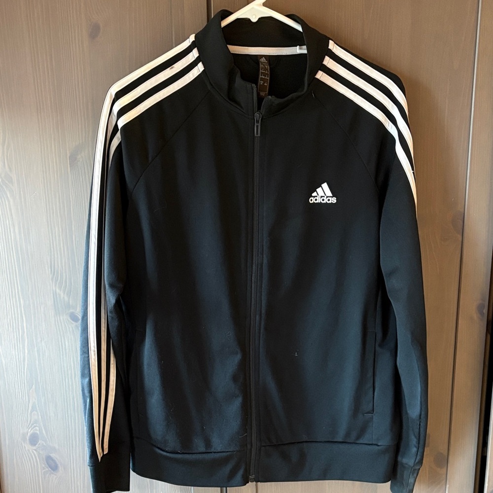 adidas Black Track Jacket with White Three-Stripes